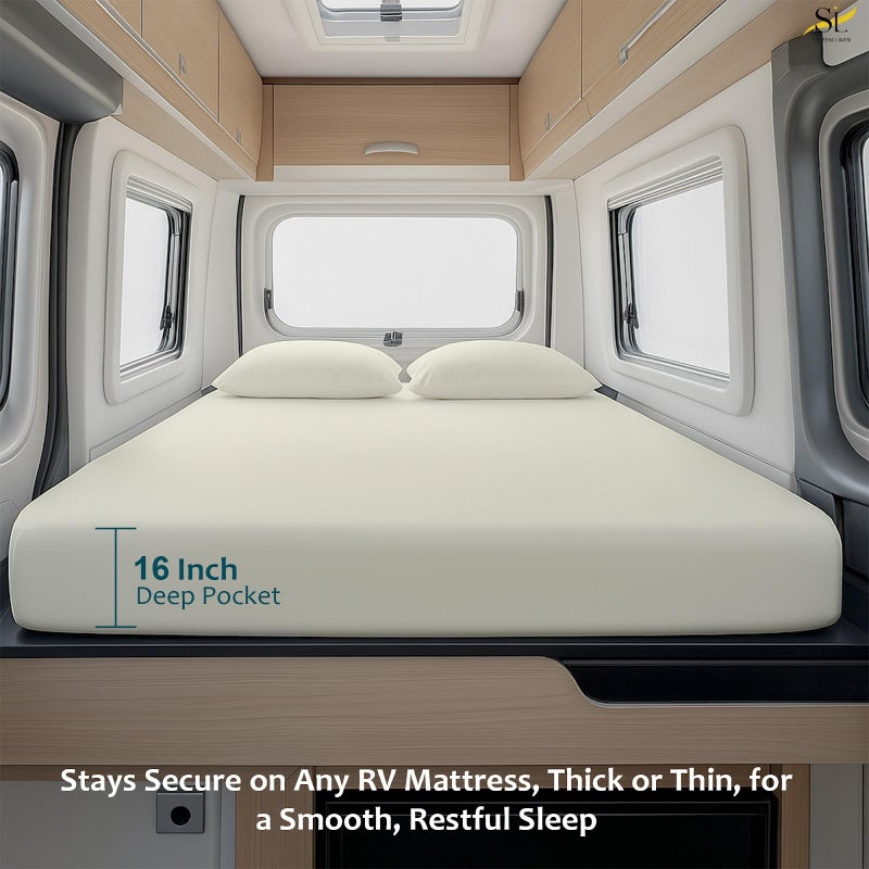 Shreem Linen Luxury 4 Piece Microfiber RV Sheet Set, Deep Pocket Fits Up to 10 inch, Soft, Wrinkle-Resistant, Camper, Travel Trailer Bedding, 3/4 Full Bunk 48x75, Ivory - Image 5